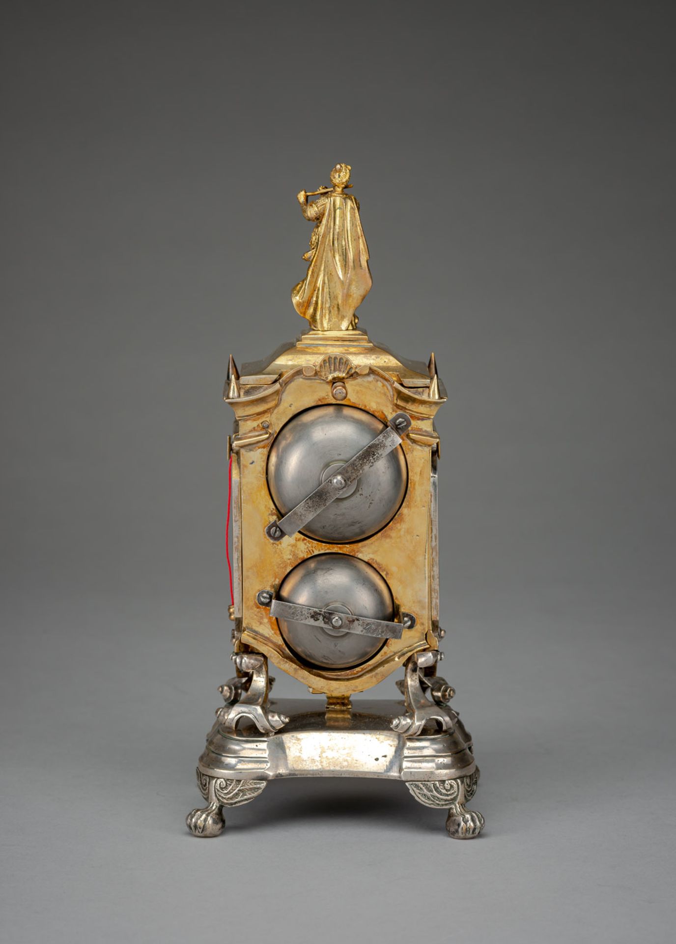 AN IMPORTANT GERMAN GILTBRASS AND SILVERED BAROQUE TABLE CLOCK - Image 2 of 6