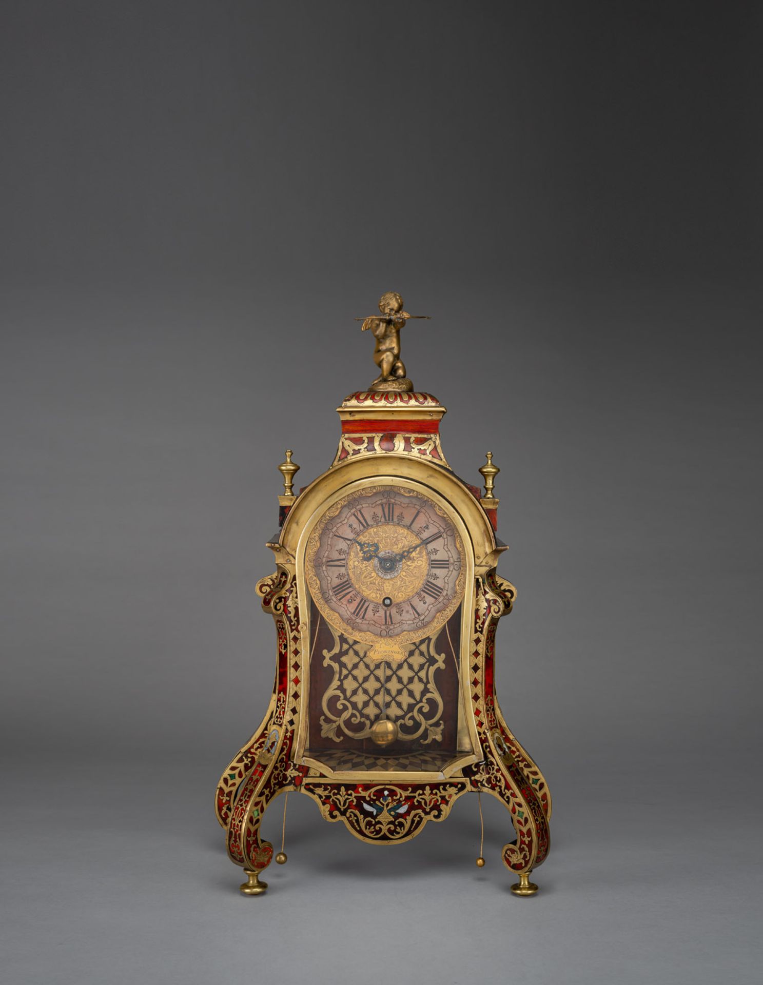 A RARE AND EXCEPTIONAL GERMAN BOULLE PATTERN "STUTZUHR" PENDULE