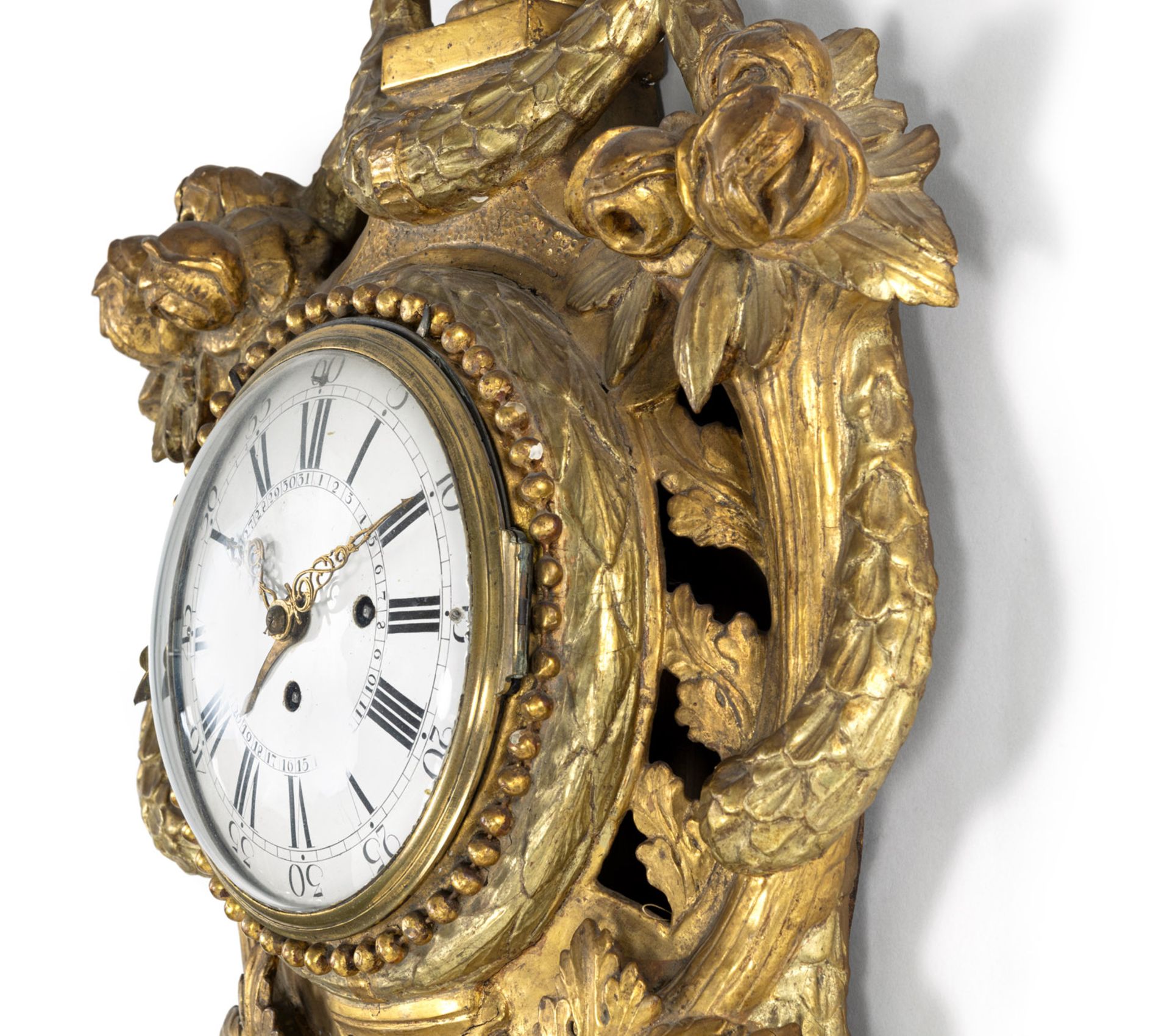 A GILTWOOD LOUIS XVI CARTEL WALL CLOCK - Image 2 of 6