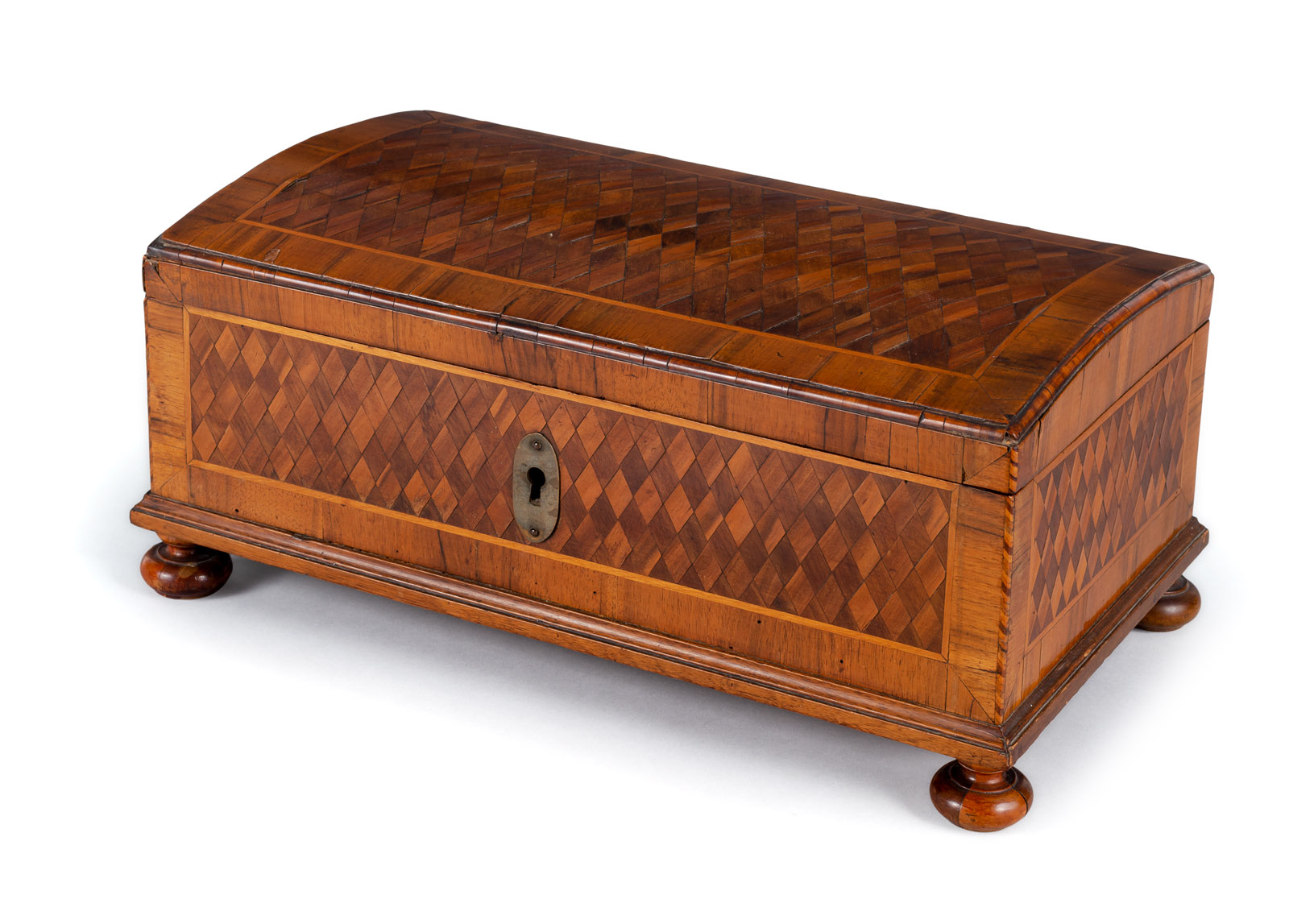 A FINE CASKET WITH RHOMBUS MARQUETRY