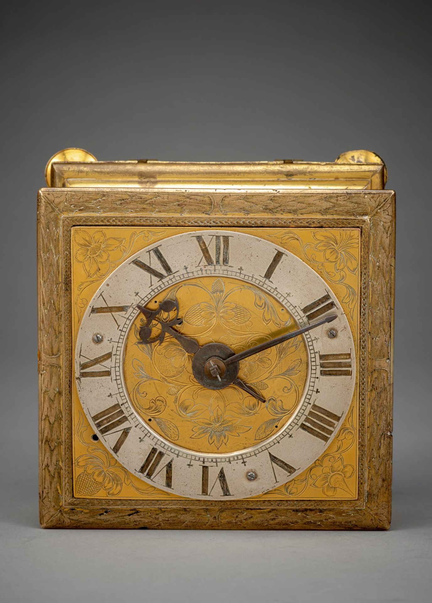 A GERMAN GILTBRASS SQUARE BAROQUE HORIZONTAL VERGE CLOCK - Image 10 of 13