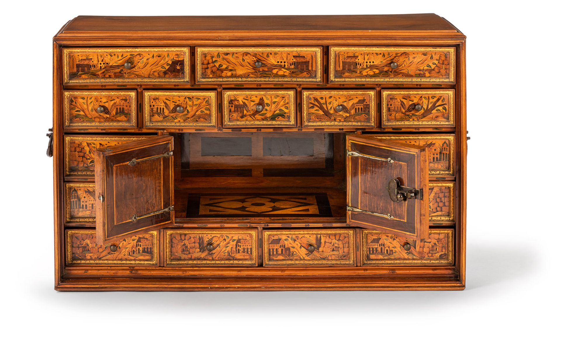 A FINE SOUTH GERMAN PARCEL GILT FRUITWOOD, ASH, SYCAMORE AND MARQUETRY CABINET - Image 2 of 12