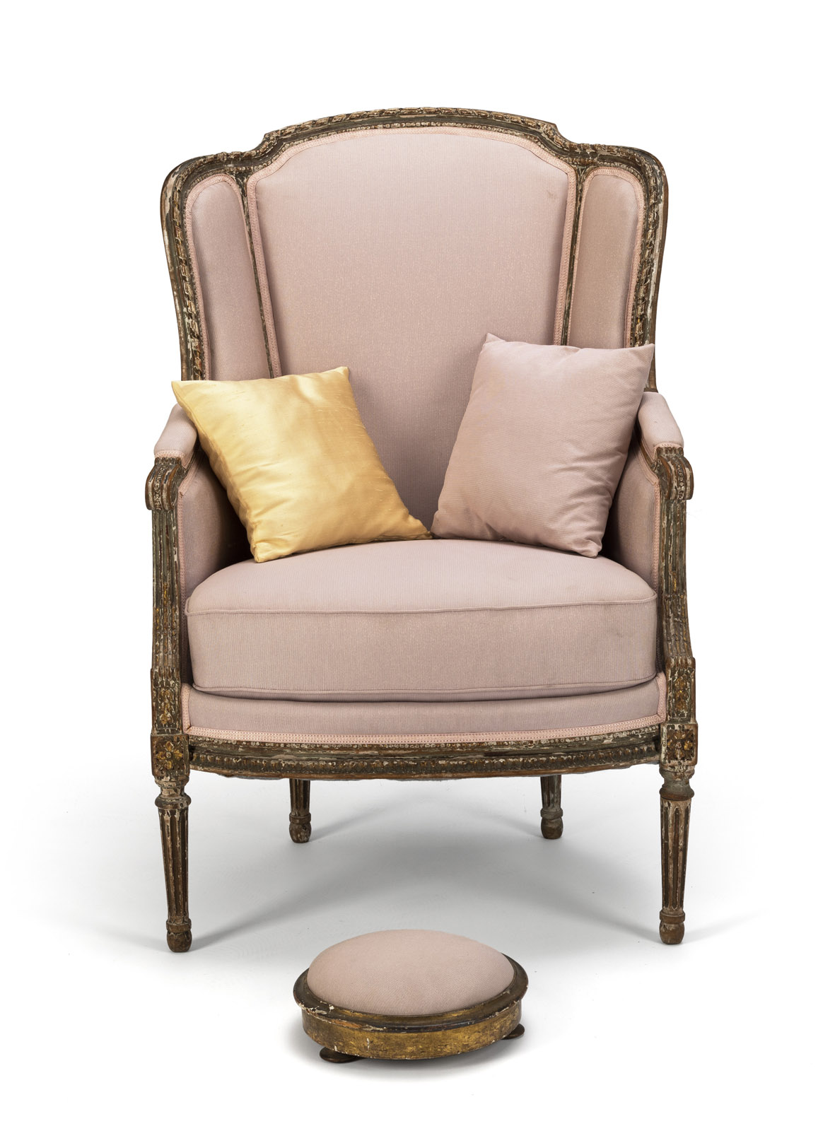 A LOUIS XVI STYLE POLYCHROME AND PARCEL- GILT PAINTED FAUTEUIL - Image 2 of 5