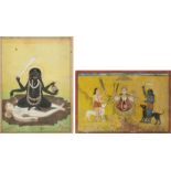 Zwei Miniaturmalereien mit Darstellungen der Göttin Kali und Durga