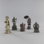 Gruppe von fünf diversen Bronzen, u.a. mit Darstellungen des Buddha Dipankara, Krischna, Ganesha un