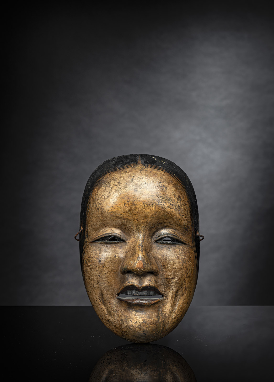 A WOOD NOH MASK OF A FUKAI