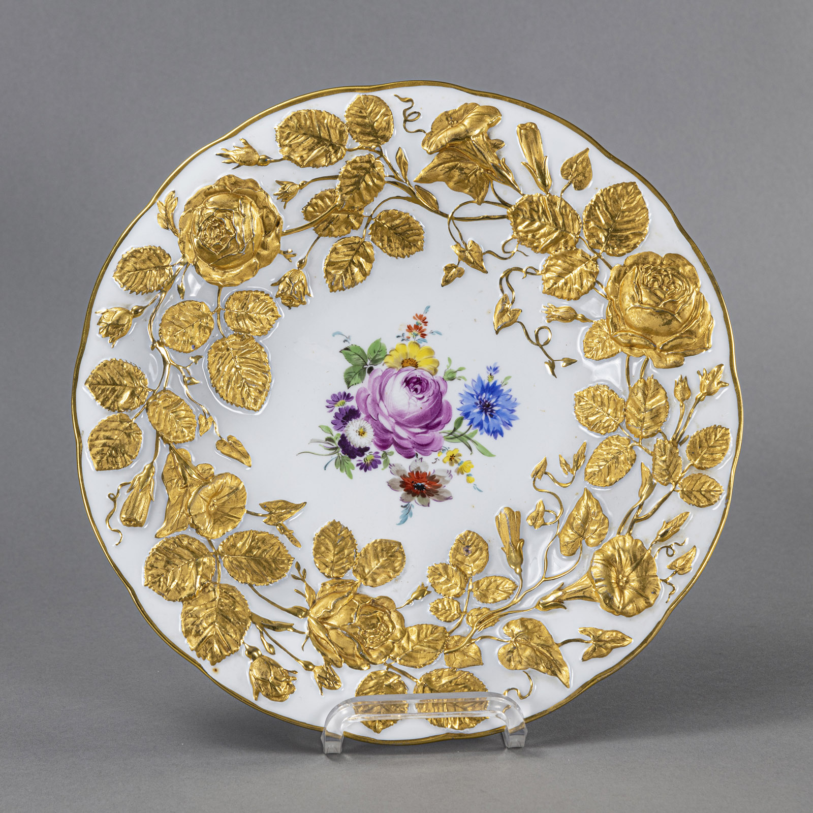 A MEISSEN FLORAL TOOLED DISH