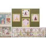 Sieben Miniaturen mit Darstellungen von figuralen Szenen, u.a. von Tänzerinnen