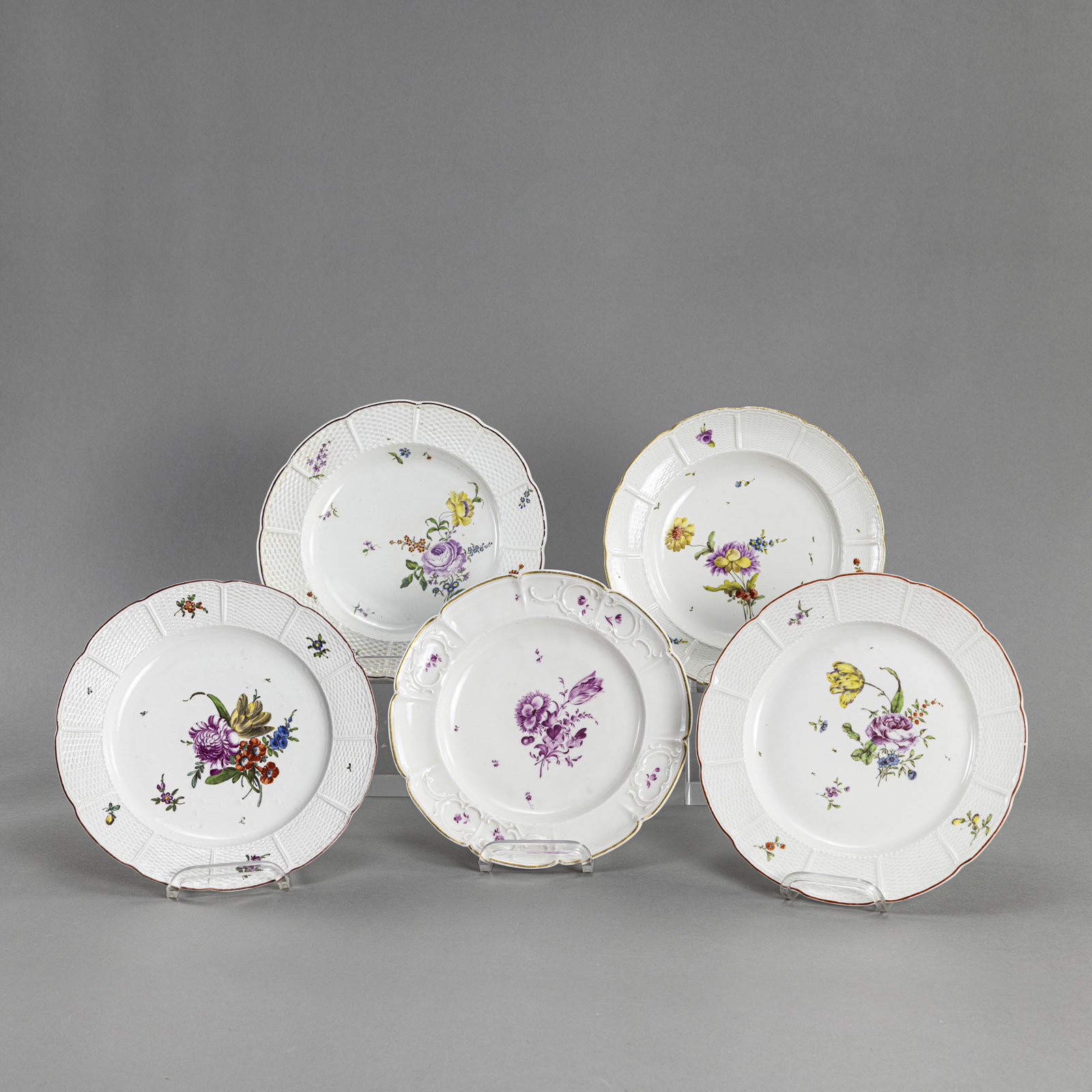 FIVE LUDWIGSBURG FLORAL TOOLED PLATES