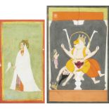 Zwei Miniaturmalereien, u.a. ein Blatt aus dem Bhagavata Purana, Narasimha reisst Hiranyakashipu