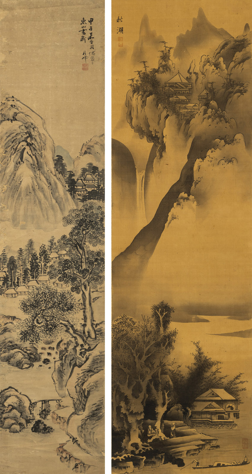 TWO LANDSCAPES MOUNTED AS HANGING SCROLLS