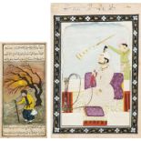 Zwei Miniaturmalereien, u.a. indische Miniatur mit der Darstellung eines Raja, der die Wasserpfeiff