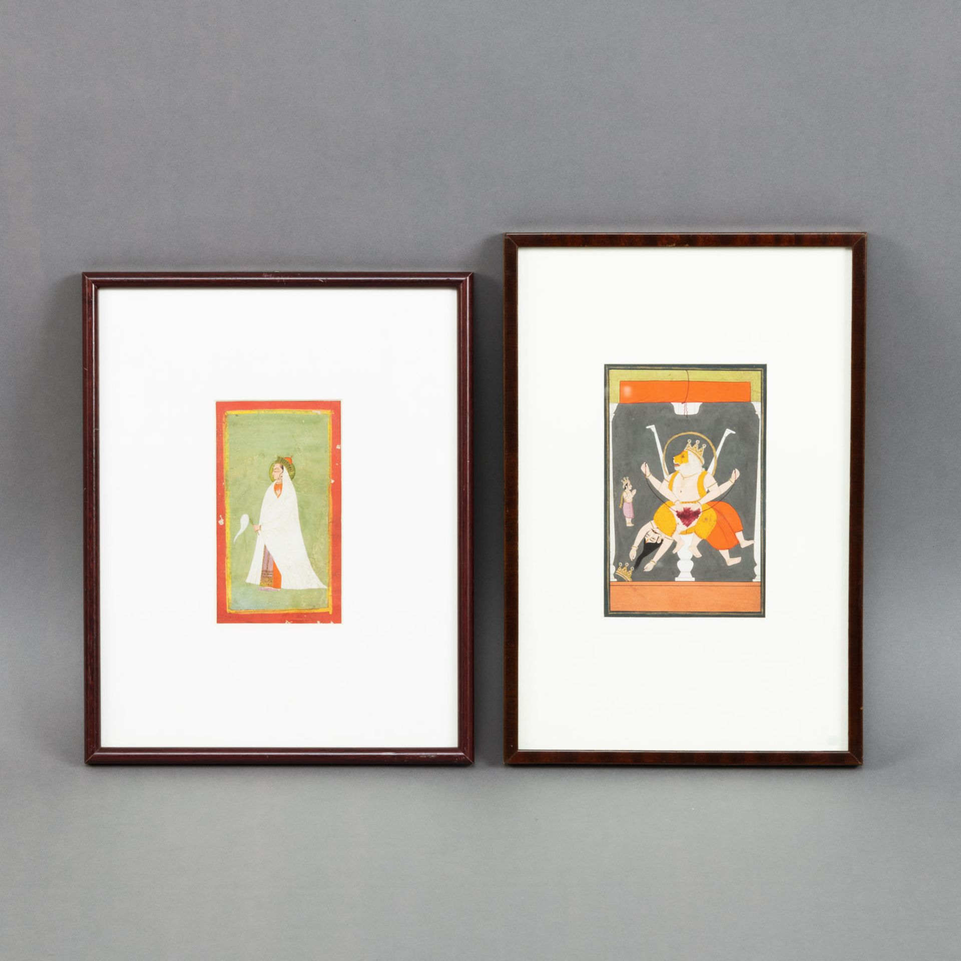 TWO MINIATURE PAINTINGS, AMONG THEM A FOLIO OF THE BHAGAVATA PURANA, NARASIMHA DISEMBOWELS HIRANYAK - Image 2 of 2