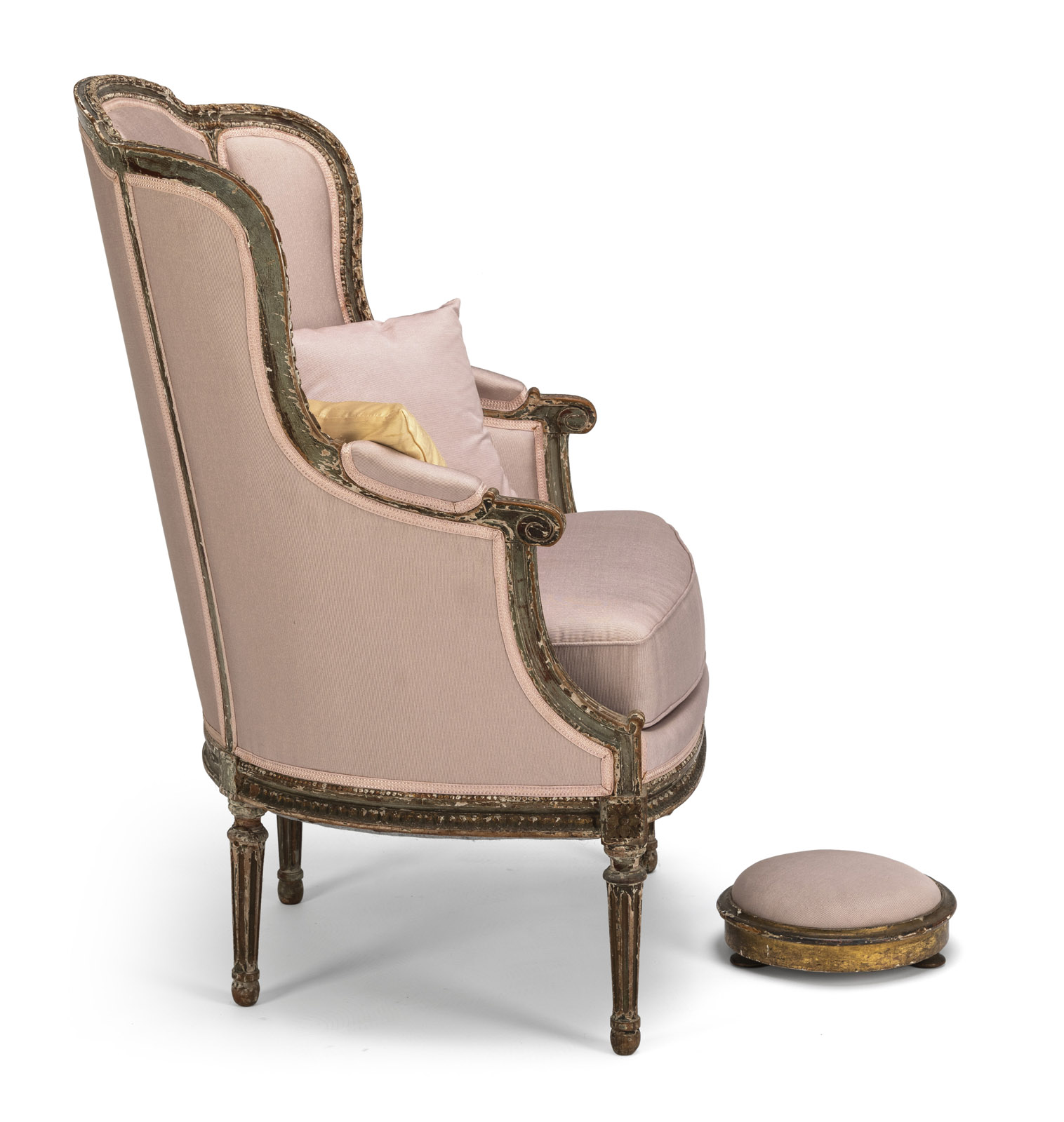 A LOUIS XVI STYLE POLYCHROME AND PARCEL- GILT PAINTED FAUTEUIL - Image 3 of 5