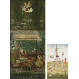Zwei Malereien, eine Miniatur mit der Darstellung von Akrobaten/Jongleuren und eine Malerei einer h