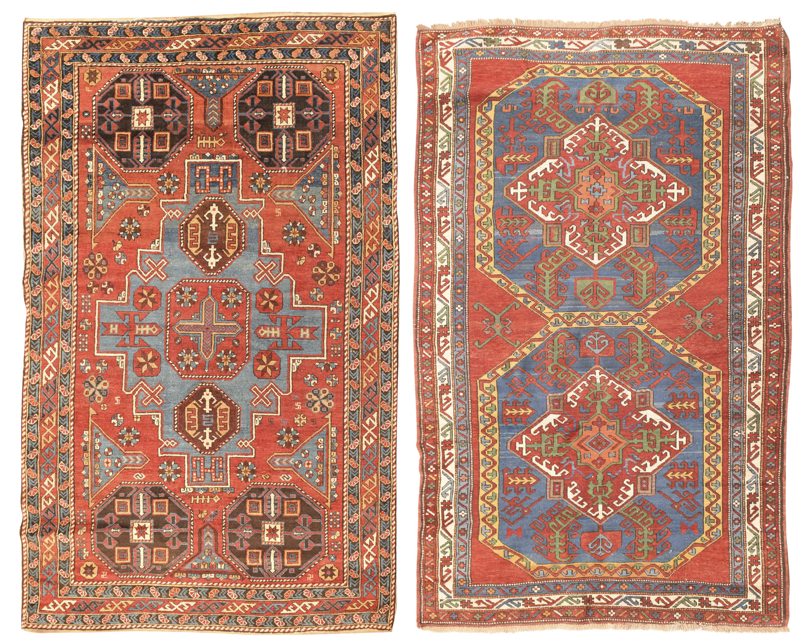 TWO SEMI-ANTIQUE VILLAGE RUGS