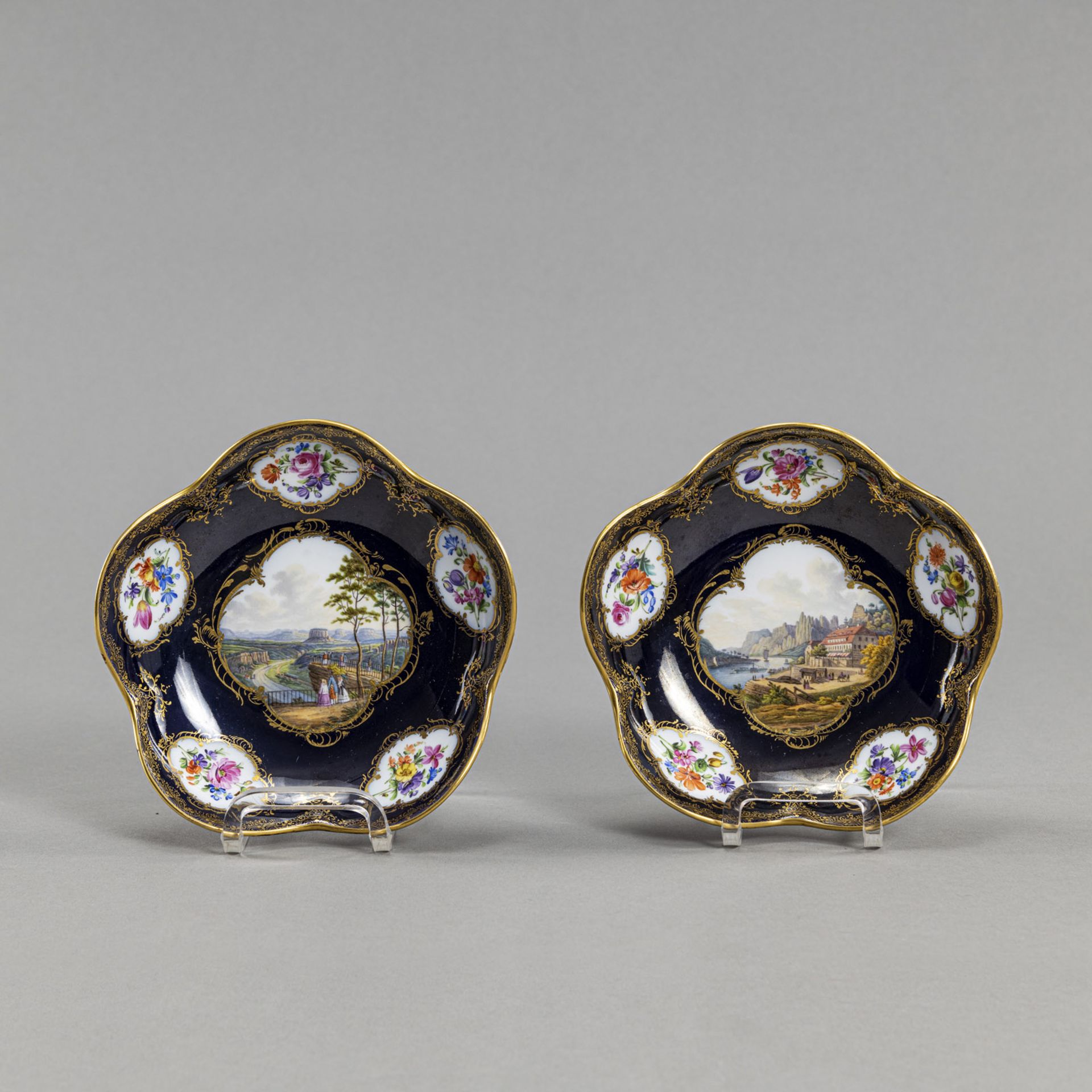 TWO MEISSEN TOPOGRAPHICAL SMALL DISHES