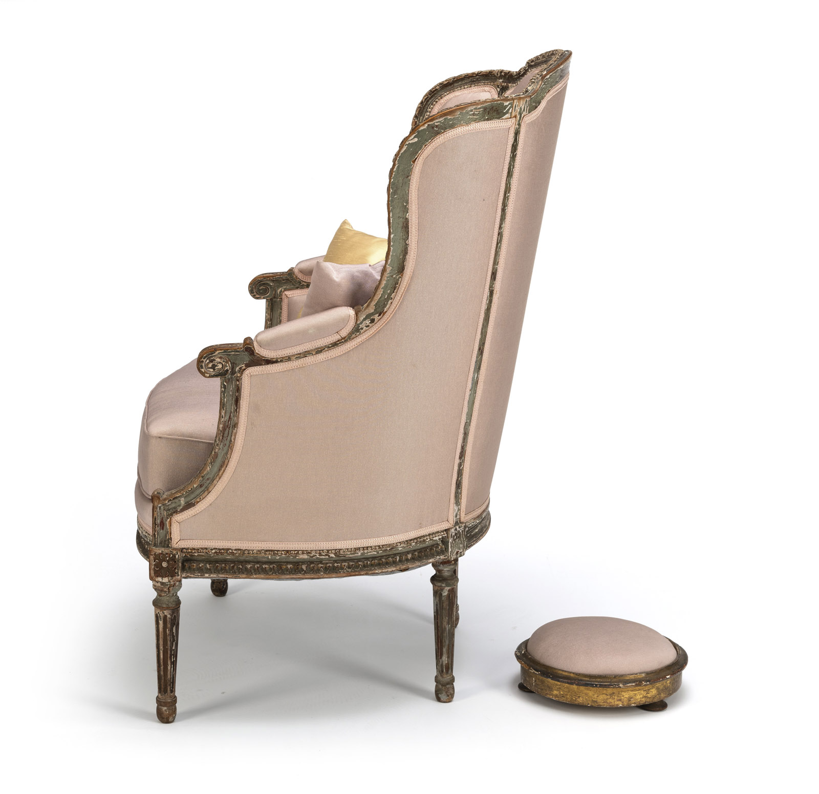 A LOUIS XVI STYLE POLYCHROME AND PARCEL- GILT PAINTED FAUTEUIL - Image 5 of 5