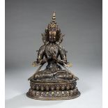 Bronze einer sitzenden Tara auf seperatem Lotussockel