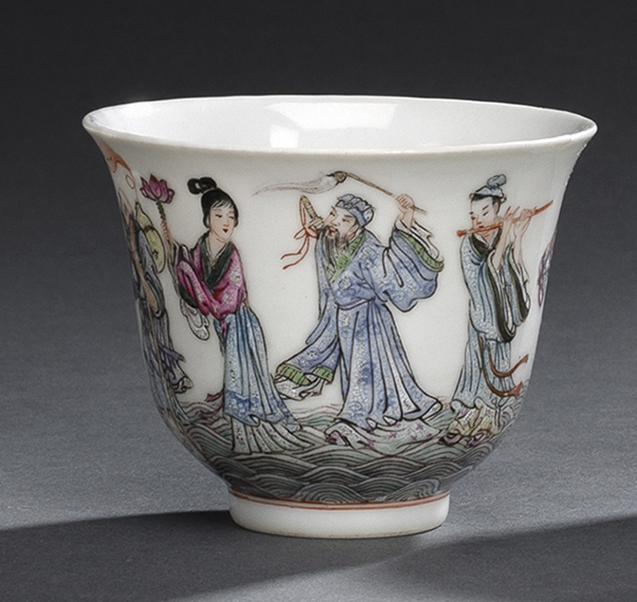 A FAMILLE ROSE DAOIST IMMORTAL WINE CUP