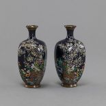 Paar kleine Cloisonné-Vasen mit Vogel- und Blumendekor