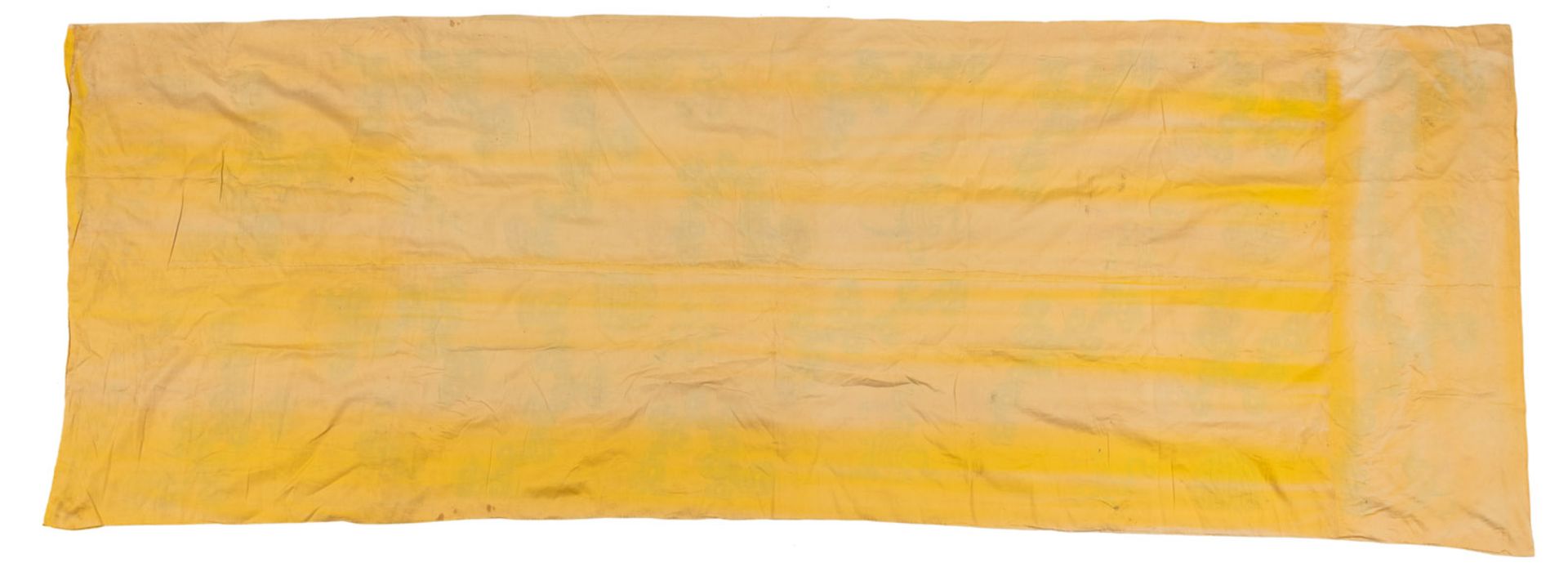 AN IMPERIAL YELLOW-GROUND SILK EMBROIDERED CURTAIN WITH TREASURES, SHOU MEDALLIONS AND CLOUDS - Image 3 of 3