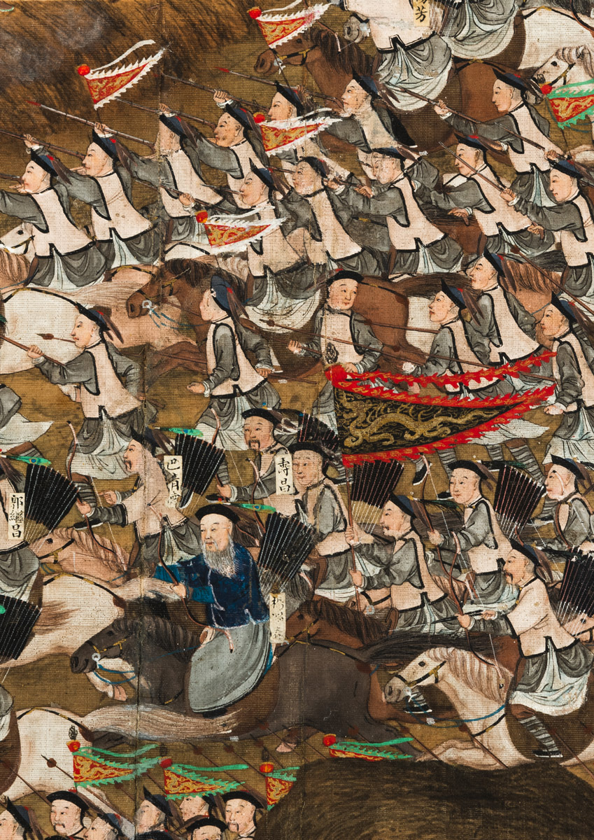 A VERY RARE PAINTING DEPICTING THE BATTLE SCENE IN THE YANG'ARBATE UPRISING IN SOUTHERN XINJIANG - Image 4 of 9