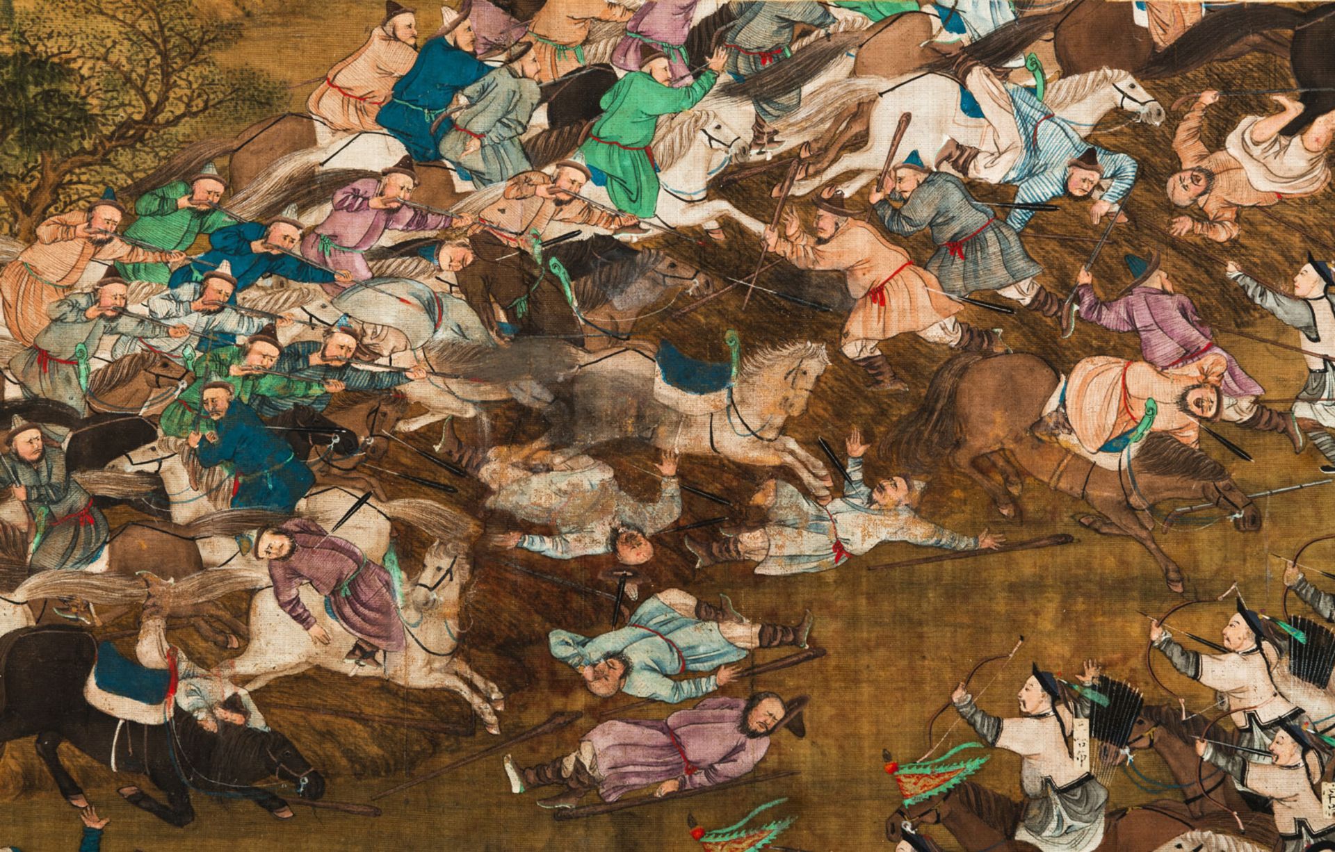 A VERY RARE PAINTING DEPICTING THE BATTLE SCENE IN THE YANG'ARBATE UPRISING IN SOUTHERN XINJIANG - Image 7 of 9