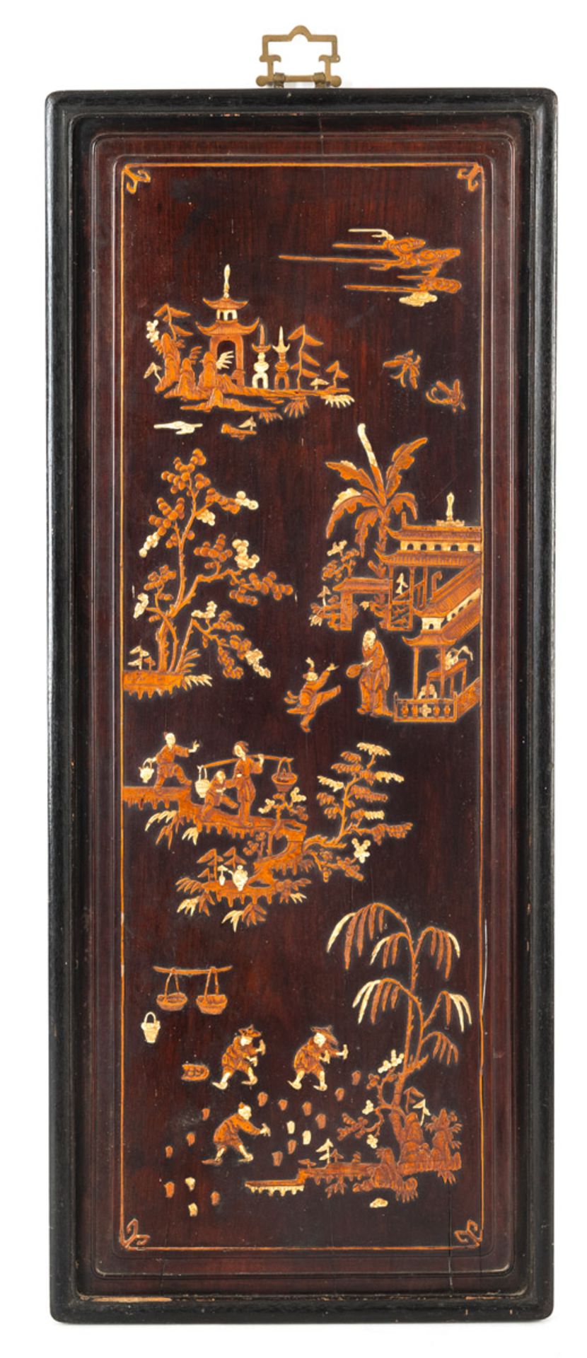 A WOOD PANEL WITH RELIEF BOXWOOD CARVING OF FIGURAL SCENES - Image 2 of 3