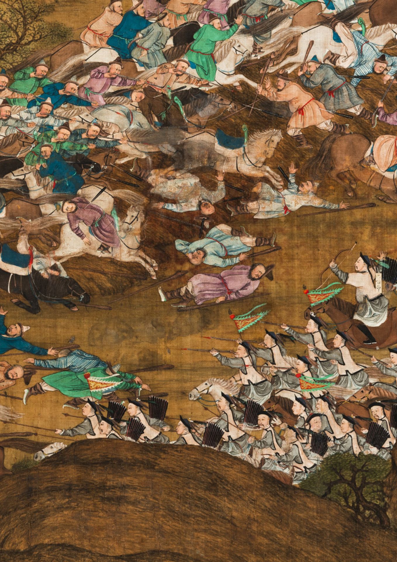 A VERY RARE PAINTING DEPICTING THE BATTLE SCENE IN THE YANG'ARBATE UPRISING IN SOUTHERN XINJIANG - Image 2 of 9