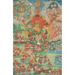 Thangka mit Darstellung der Tara in Seiden- und Brokatmontierung