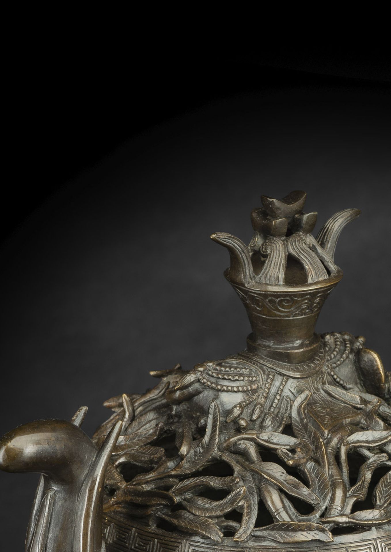 A BRONZE ELEPHANT AND LOTUS TRIPOD CENSER ON WOOD STAND - Image 2 of 4