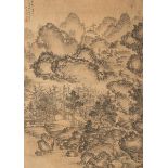 Landschaft im Stil von Ni Zan, Jiao Bingzhen (tätig ca. 1689-1726)