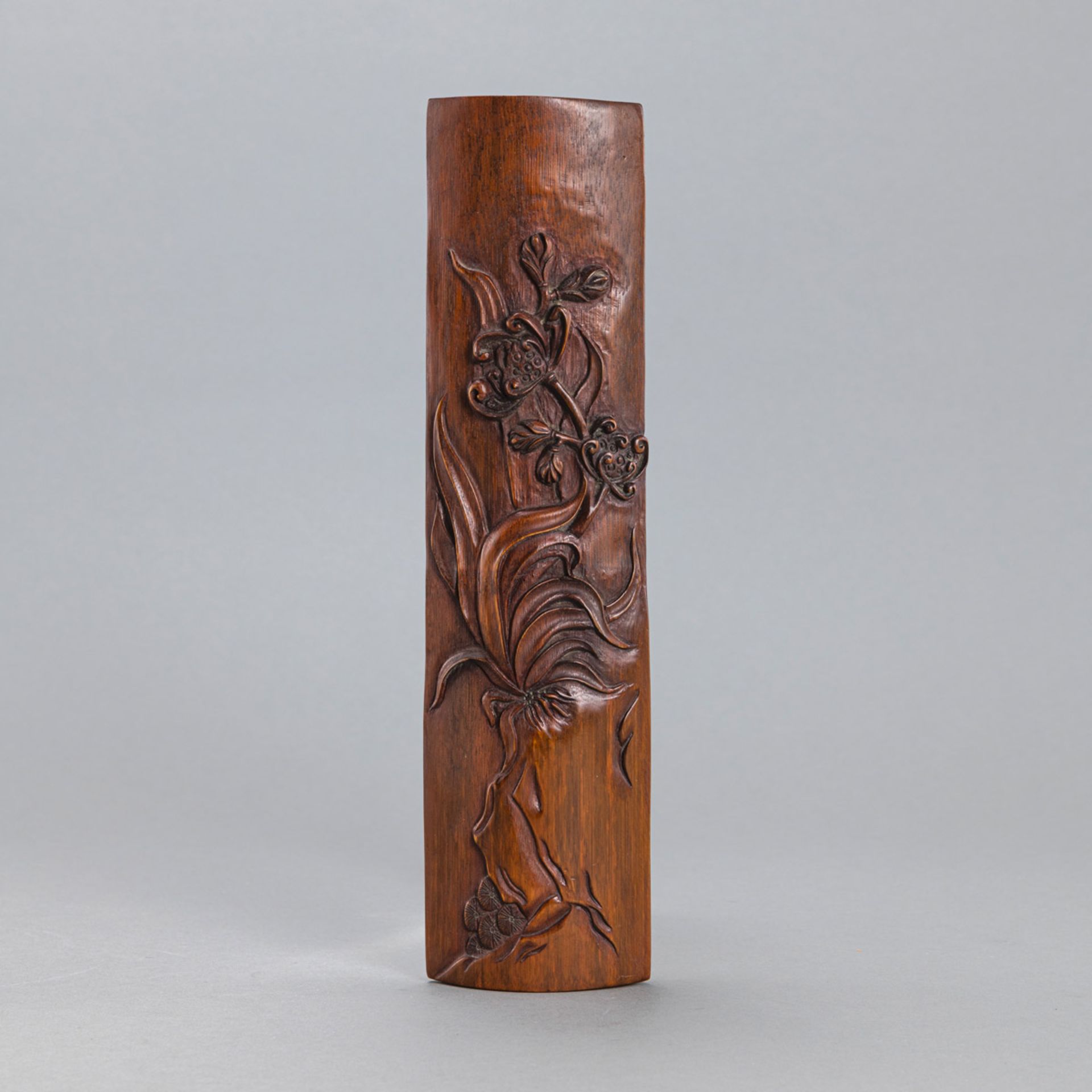 A LOTUS RELIEF BAMBOO ARMREST