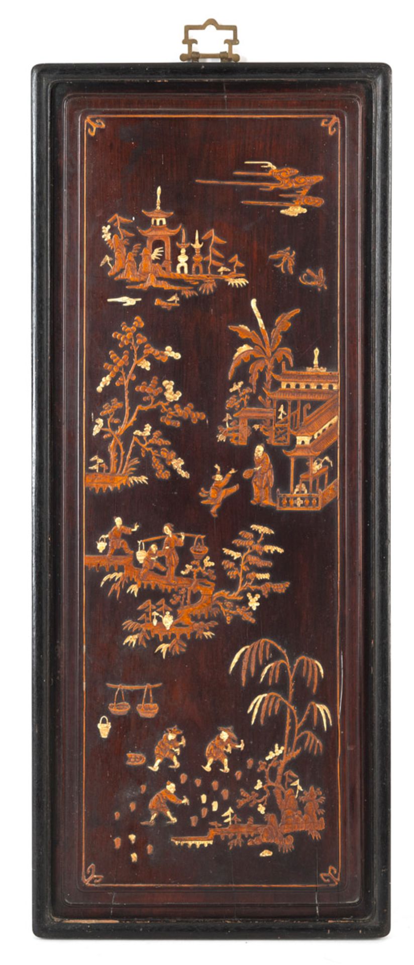 A WOOD PANEL WITH RELIEF BOXWOOD CARVING OF FIGURAL SCENES