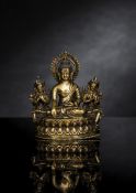 A RARE BRONZE TRIAD DEPICTING BUDDHA SHAKYAMUNI AND A PAIR OF BODHISATTVAS