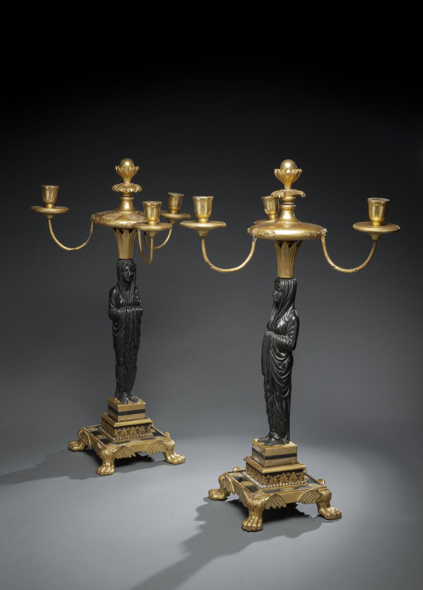 A PAIR OF WOOD AND STUCCO EMPIRE CANDELABRA - Image 2 of 3
