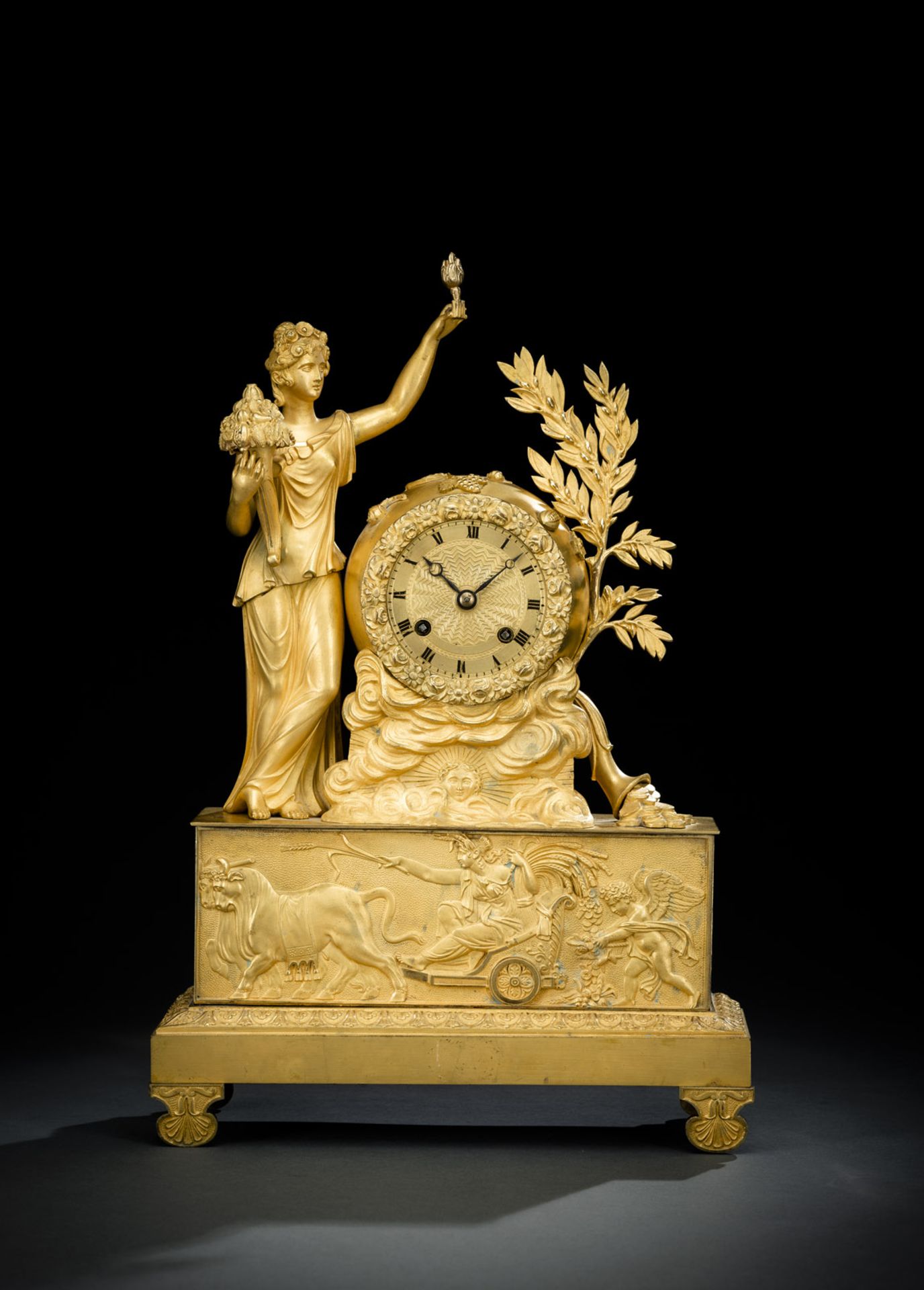 A FRENCH ORMOLU PENDULE DEPICTING DEMETER