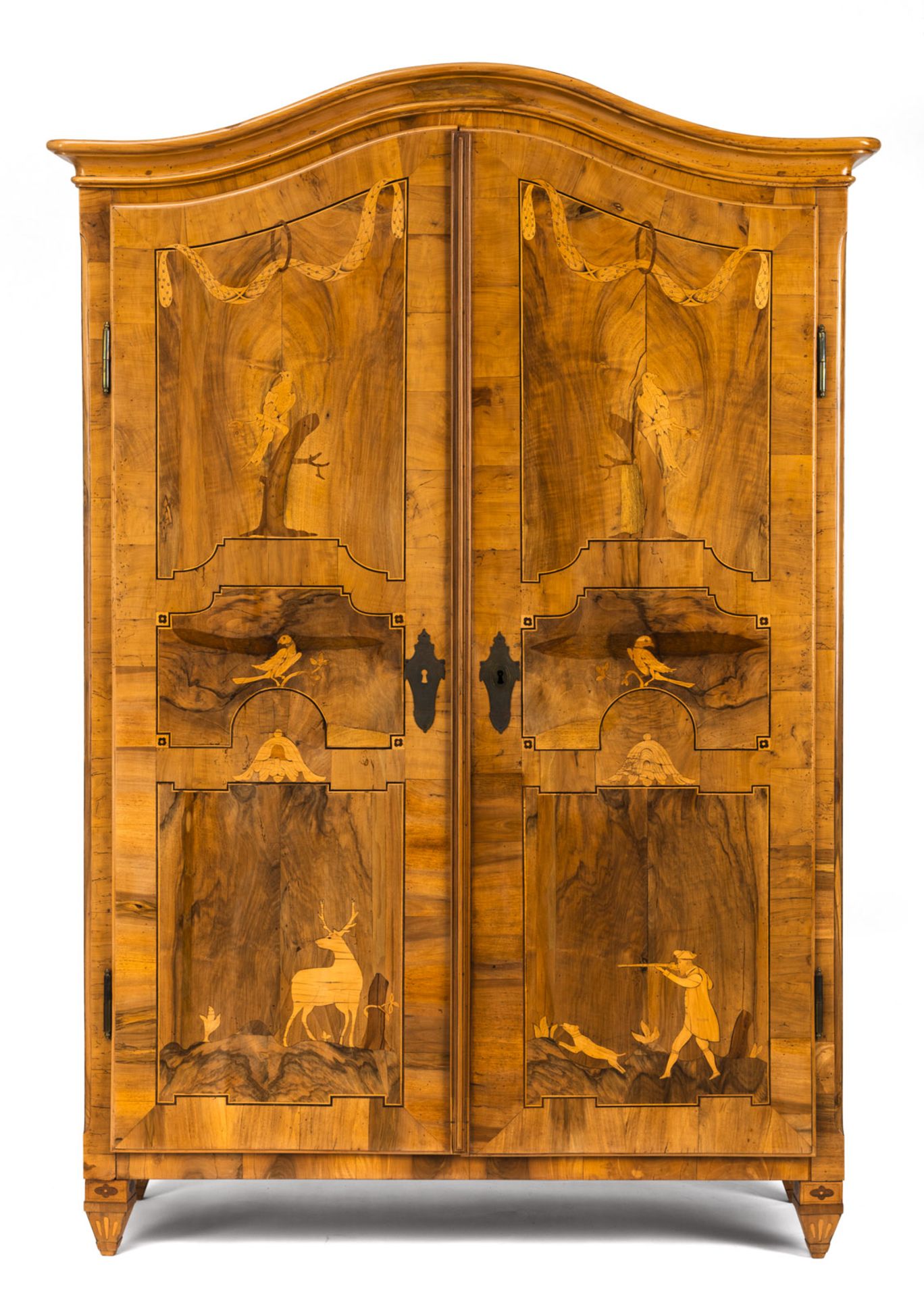 AN AUSTRIAN BRASS MOUNTED WALNUT AND MARQUTRIED JOSEPHINIAN CUPBOARD - Image 6 of 10