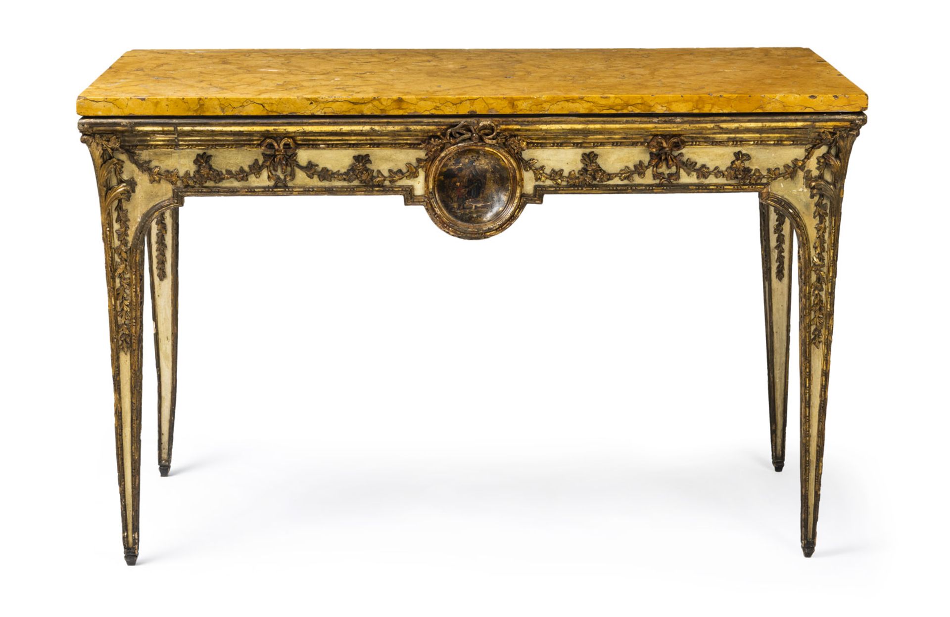 A TRANSITION PERIOD PAINED AND PARTLY SILVERED CONSOLE TABLE - Image 3 of 7