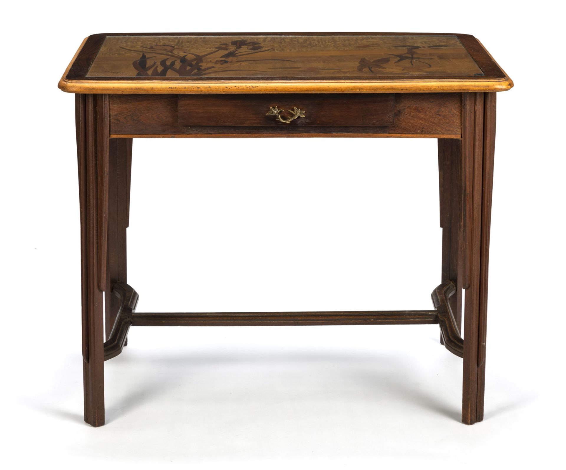 AN ART NOUVEAU FLORAL TOOLED PALISANDER, OAKWOOD, MAHOGANY, ROOTWOOD AND ASH WRITING DESK - Image 2 of 8