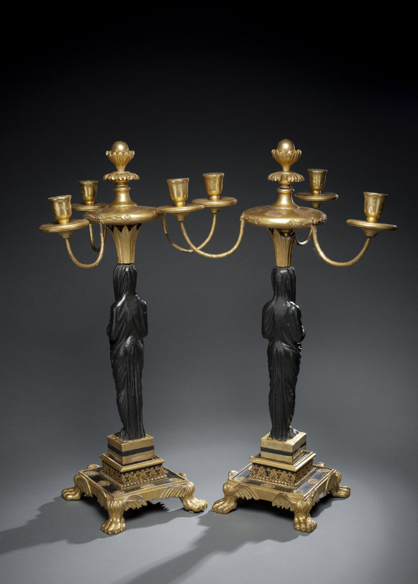 A PAIR OF WOOD AND STUCCO EMPIRE CANDELABRA - Image 3 of 3