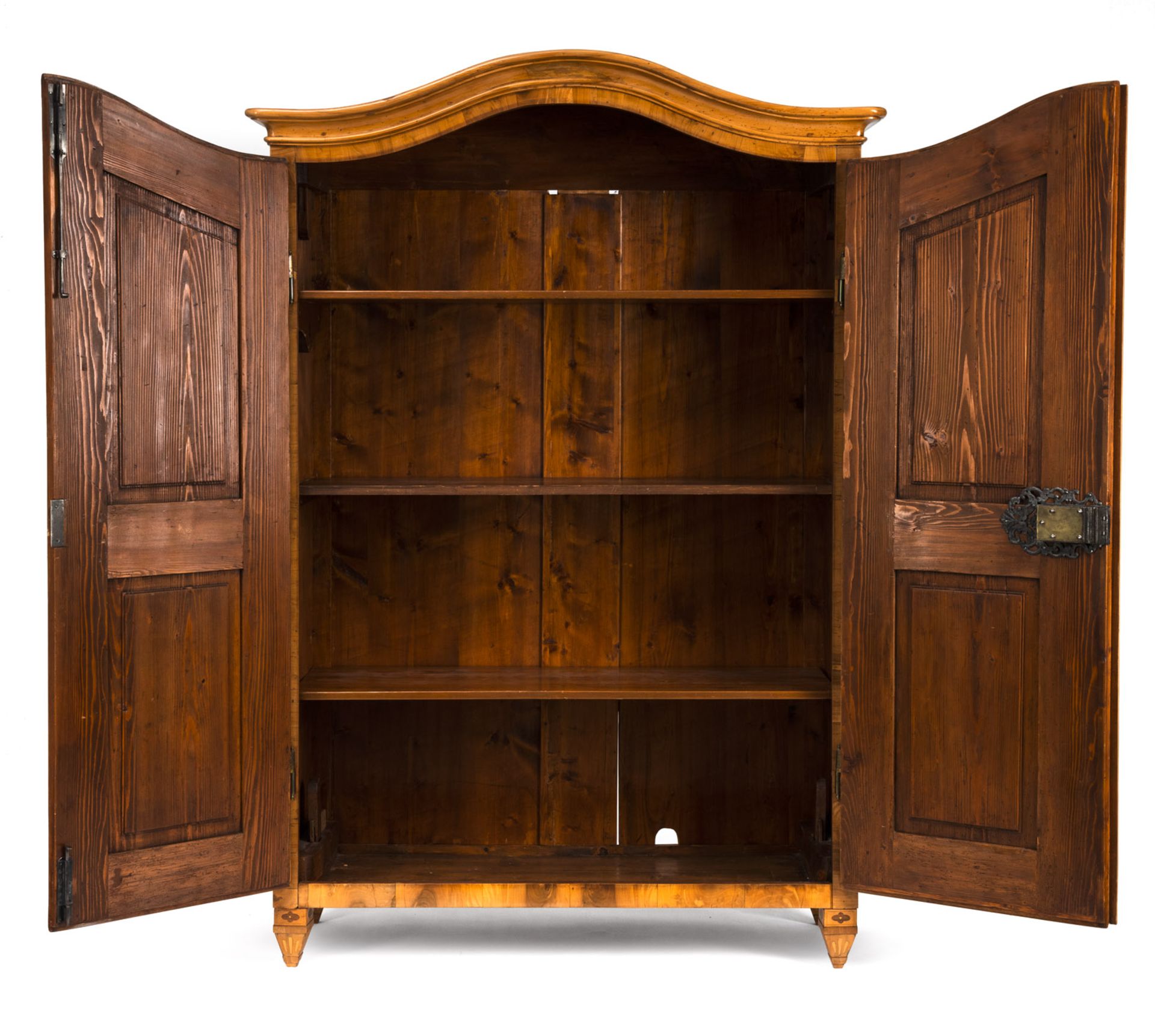 AN AUSTRIAN BRASS MOUNTED WALNUT AND MARQUTRIED JOSEPHINIAN CUPBOARD - Image 7 of 10