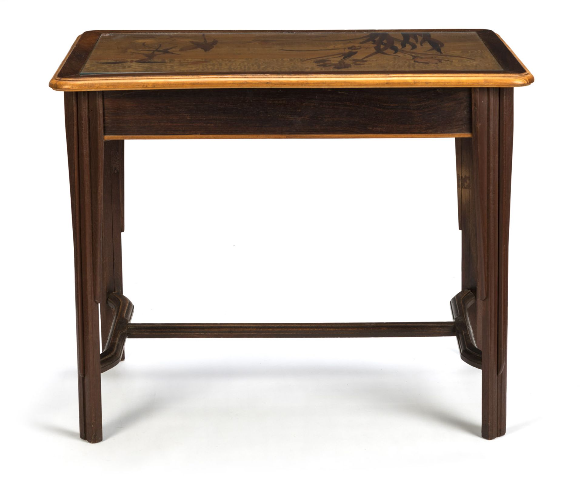 AN ART NOUVEAU FLORAL TOOLED PALISANDER, OAKWOOD, MAHOGANY, ROOTWOOD AND ASH WRITING DESK - Image 5 of 8