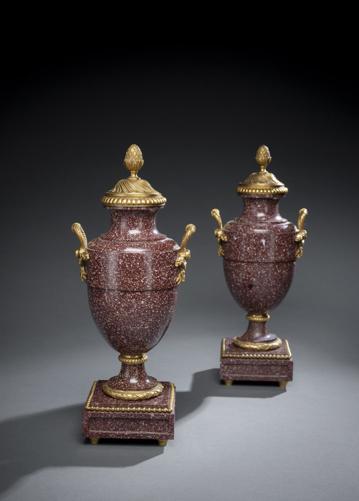 A PAIR OF ORMOLU MOUNTED PORPHYRY VASES AND COVERS - Image 2 of 2
