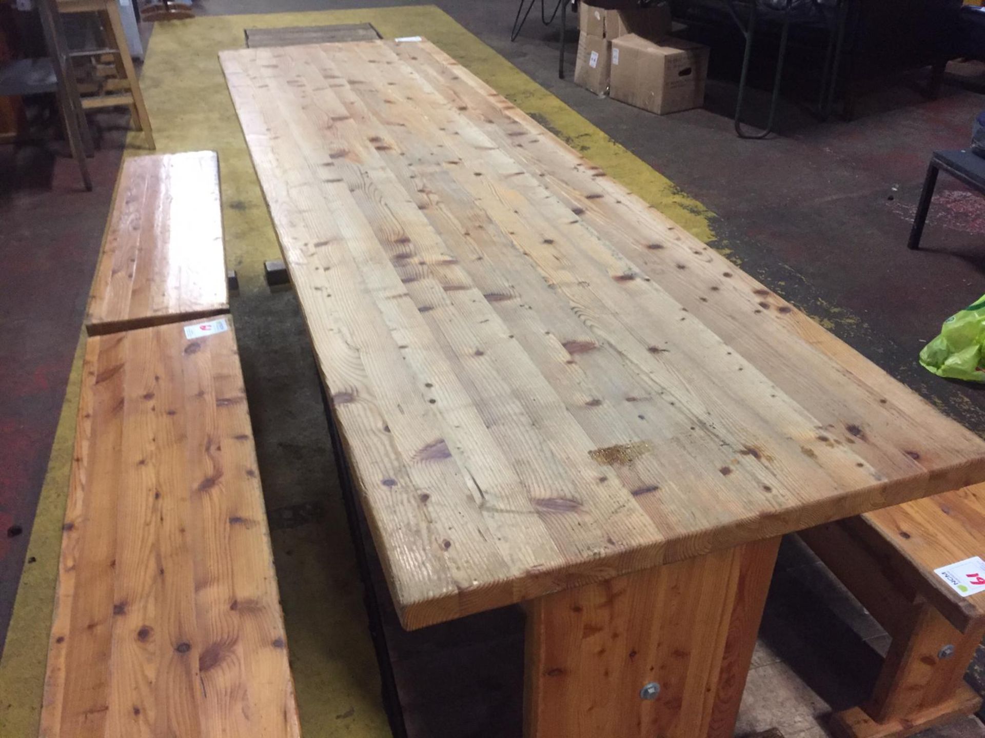 Large Pine Table with 1 Large and 2 Small benches - Image 3 of 4