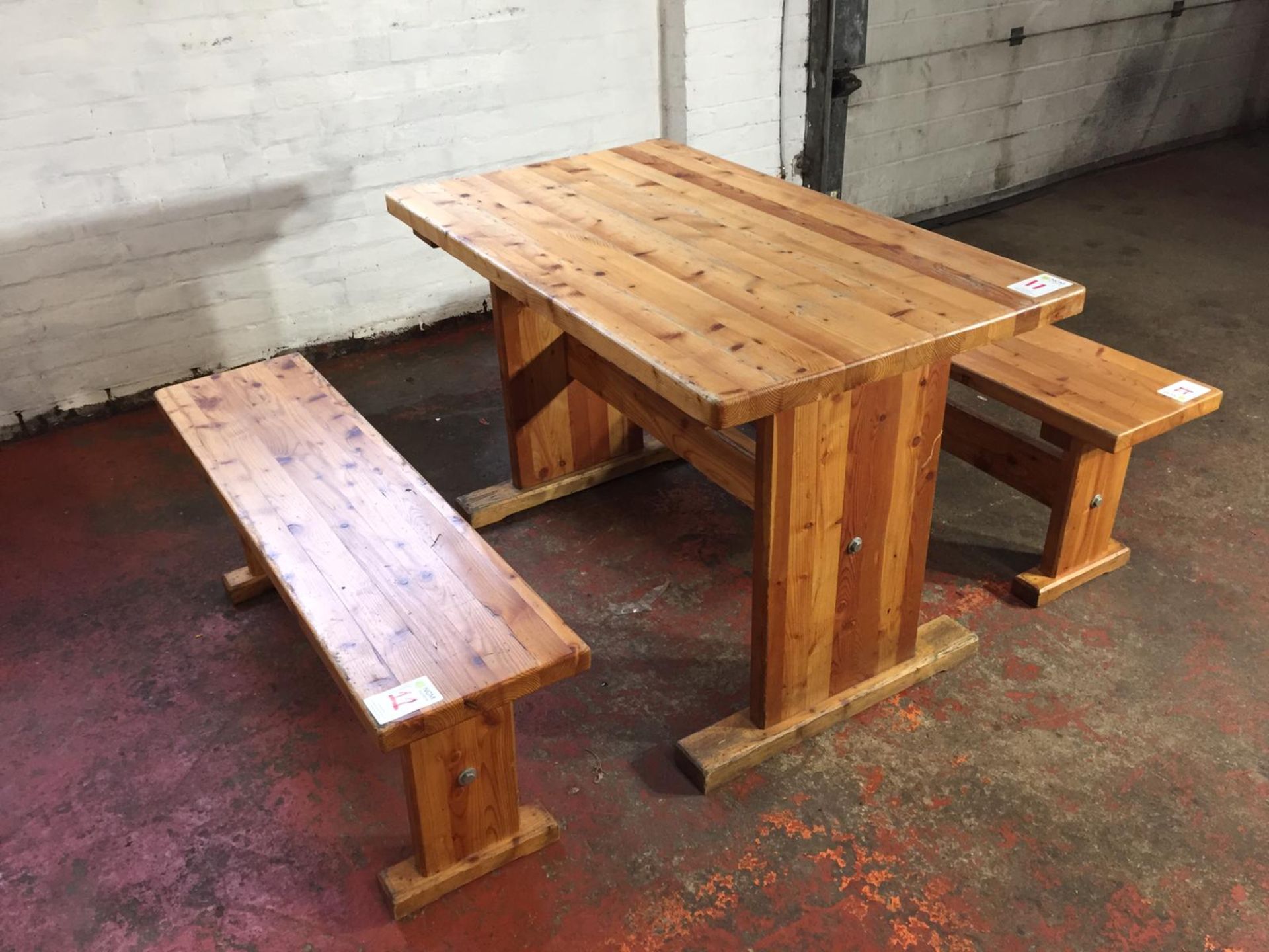 Pine Wooden Table with 2 Benches - Image 2 of 3