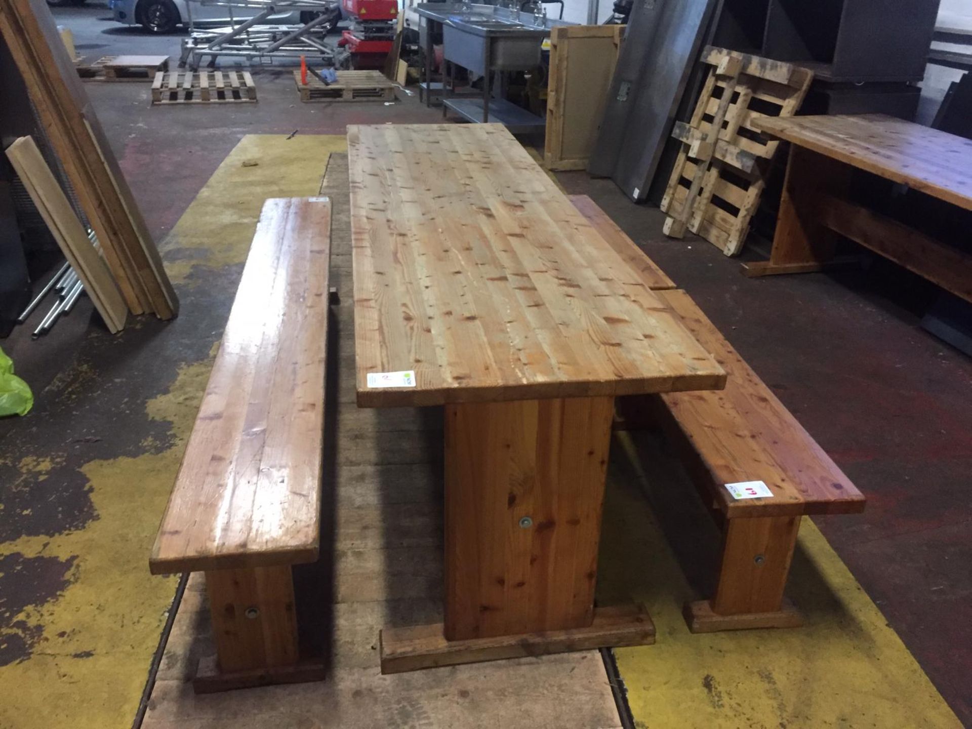 Large Pine Table with 1 Large and 2 Small benches