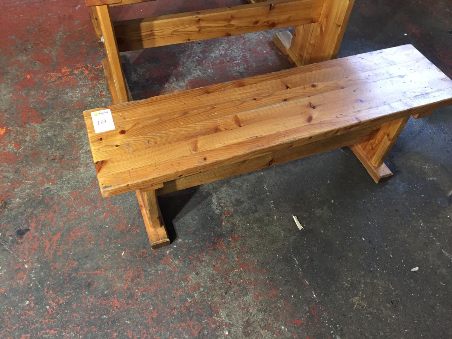 Pine wooden table with 2 benches - Image 2 of 3