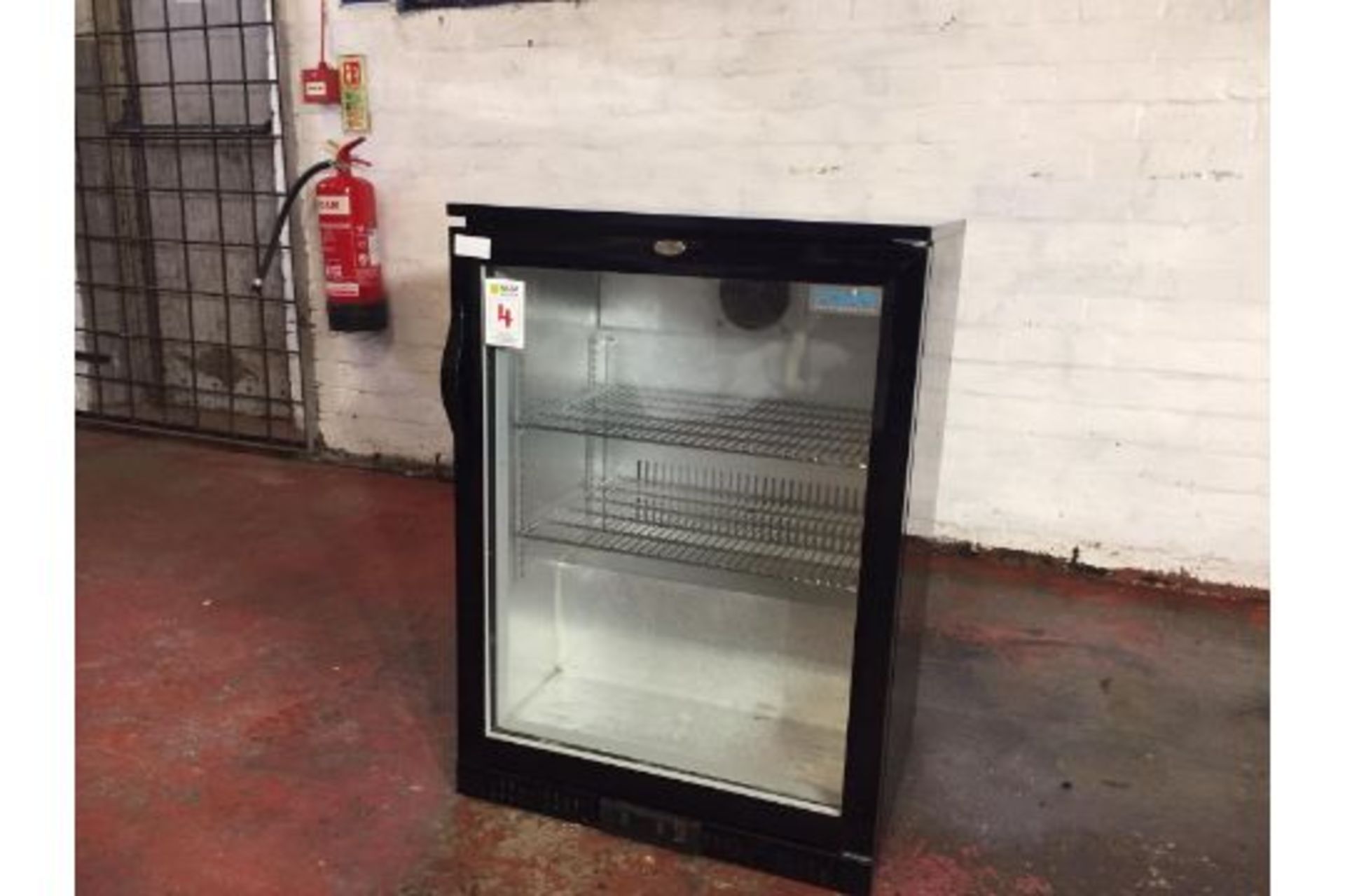 Black polar single door glass fronted fridge